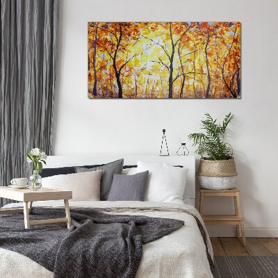 Golden autumn in the forest Glass Print