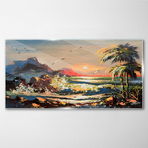 Tropical sunset over the sea Glass Print