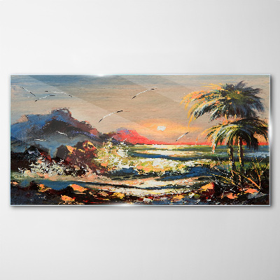 Tropical sunset over the sea Glass Print