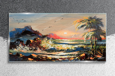 Tropical sunset over the sea Glass Print