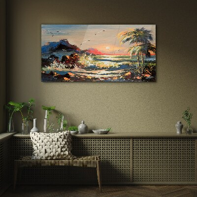 Tropical sunset over the sea Glass Print