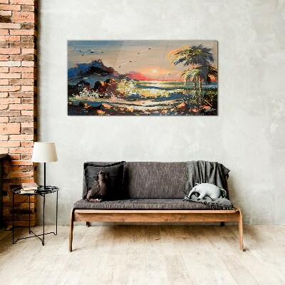Tropical sunset over the sea Glass Print