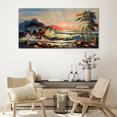Tropical sunset over the sea Glass Print