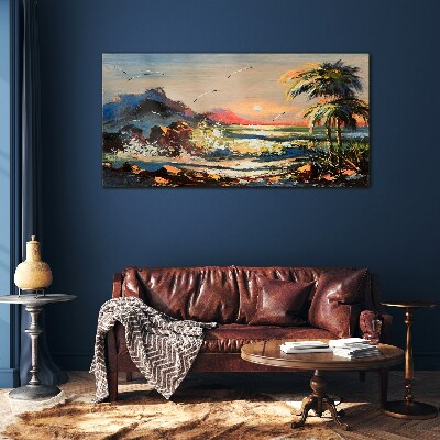 Tropical sunset over the sea Glass Print