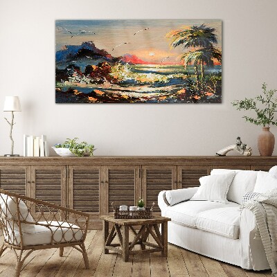 Tropical sunset over the sea Glass Print