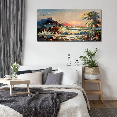 Tropical sunset over the sea Glass Print