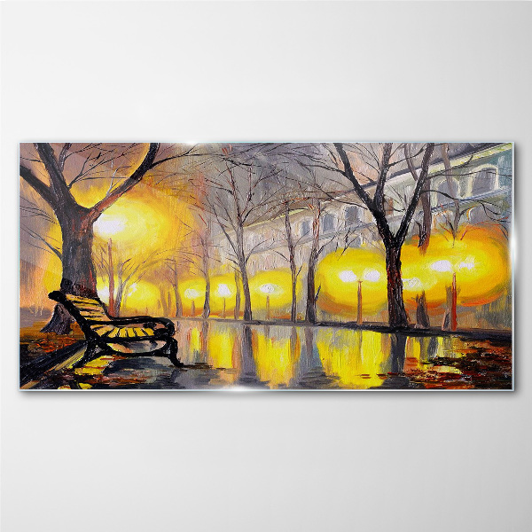 Golden lights in the park Glass Wall Art