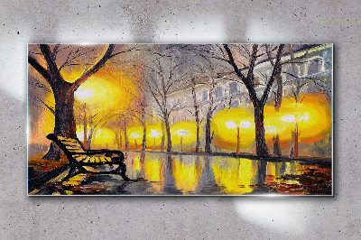 Golden lights in the park Glass Wall Art