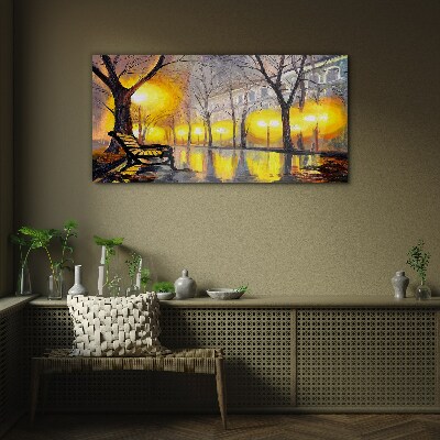 Golden lights in the park Glass Wall Art