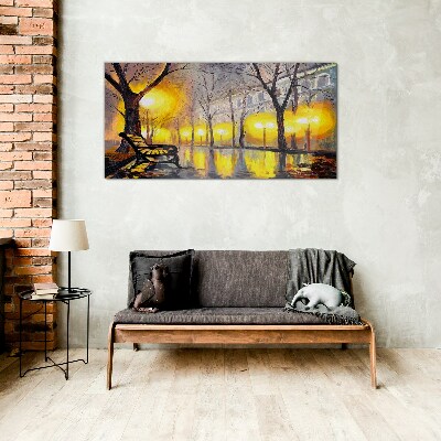 Golden lights in the park Glass Wall Art