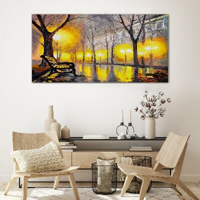 Golden lights in the park Glass Wall Art