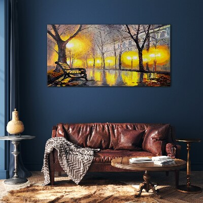 Golden lights in the park Glass Wall Art