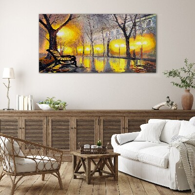 Golden lights in the park Glass Wall Art