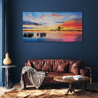 Sunset over the lake Glass Wall Art