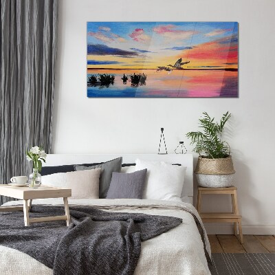 Sunset over the lake Glass Wall Art