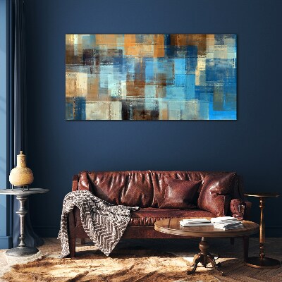 Abstract mosaic of blue tones Glass Wall Art
