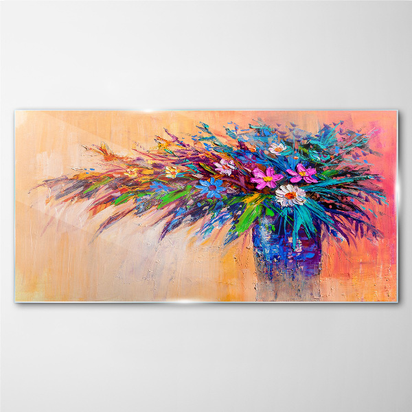 Colorful Flowers in a Vase Glass Print
