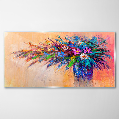 Colorful Flowers in a Vase Glass Print