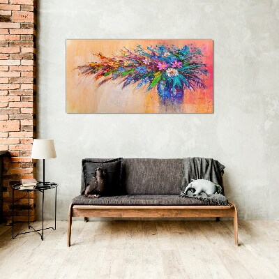 Colorful Flowers in a Vase Glass Print