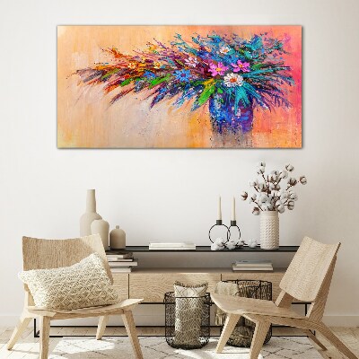 Colorful Flowers in a Vase Glass Print