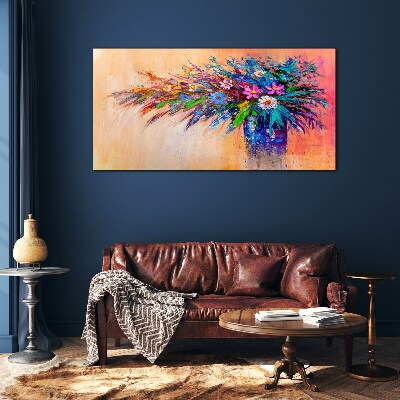 Colorful Flowers in a Vase Glass Print