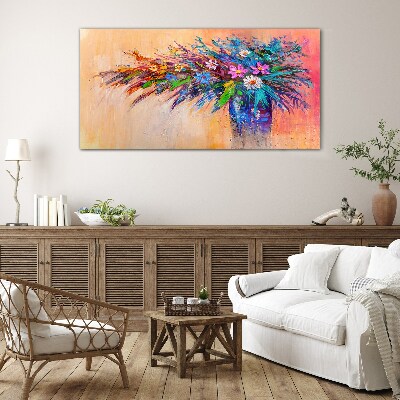Colorful Flowers in a Vase Glass Print