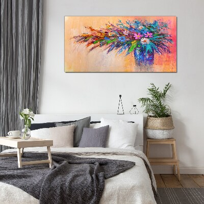 Colorful Flowers in a Vase Glass Print