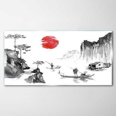 Peaceful landscape with sunset Glass Print
