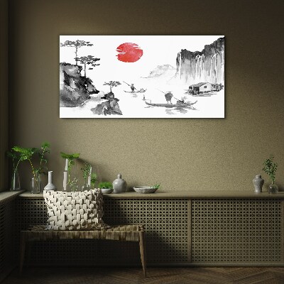 Peaceful landscape with sunset Glass Print