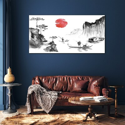 Peaceful landscape with sunset Glass Print