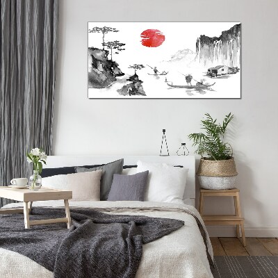 Peaceful landscape with sunset Glass Print