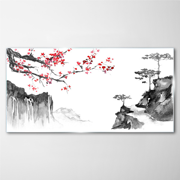 Japanese-style floral landscapes Glass Print