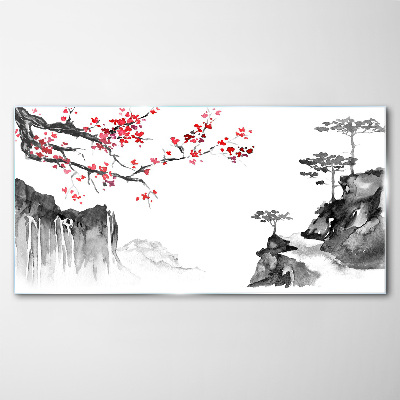Japanese-style floral landscapes Glass Print