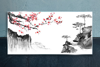 Japanese-style floral landscapes Glass Print