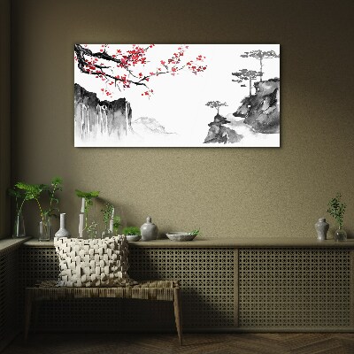 Japanese-style floral landscapes Glass Print