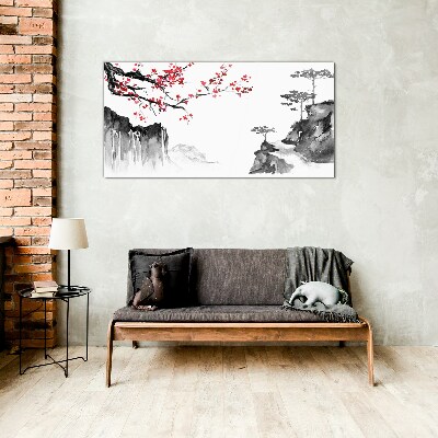 Japanese-style floral landscapes Glass Print