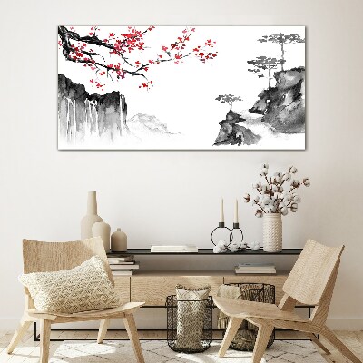 Japanese-style floral landscapes Glass Print