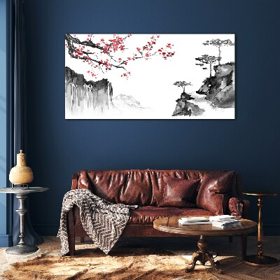 Japanese-style floral landscapes Glass Print