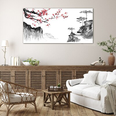 Japanese-style floral landscapes Glass Print