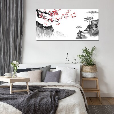 Japanese-style floral landscapes Glass Print