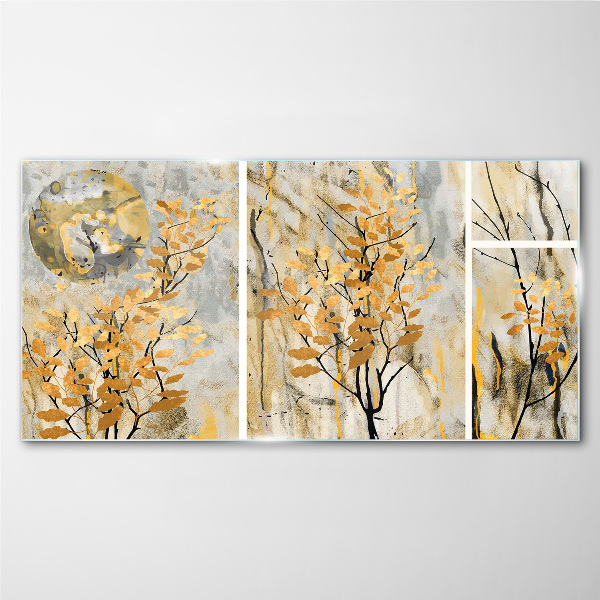 Golden leaves in the moonlight Glass Print
