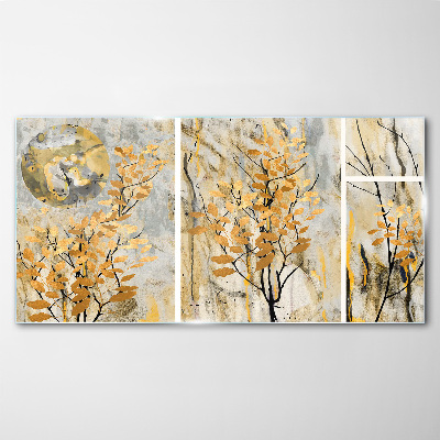 Golden leaves in the moonlight Glass Print