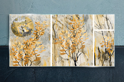 Golden leaves in the moonlight Glass Print