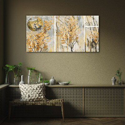 Golden leaves in the moonlight Glass Print