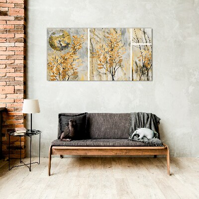 Golden leaves in the moonlight Glass Print