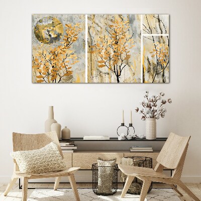 Golden leaves in the moonlight Glass Print