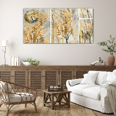 Golden leaves in the moonlight Glass Print