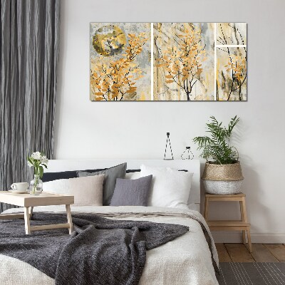Golden leaves in the moonlight Glass Print