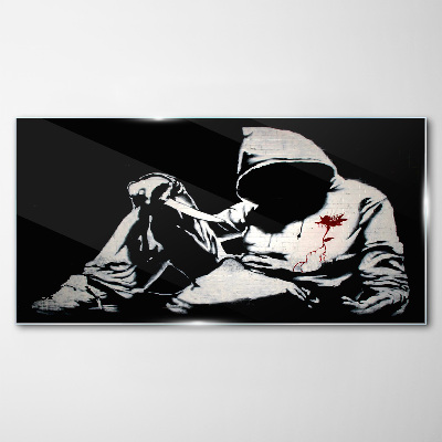 Banksy knife black and white Glass Wall Art