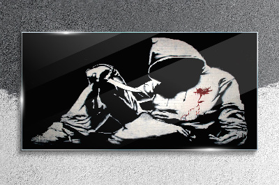 Man with a knife Banksy Glass Wall Art